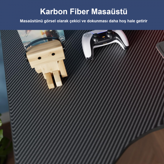 87051 Mdf 140x60 Siyah Karbon Profesyonel Oyuncu Masası Çalışma Masası Bilgisayar Masası Ders